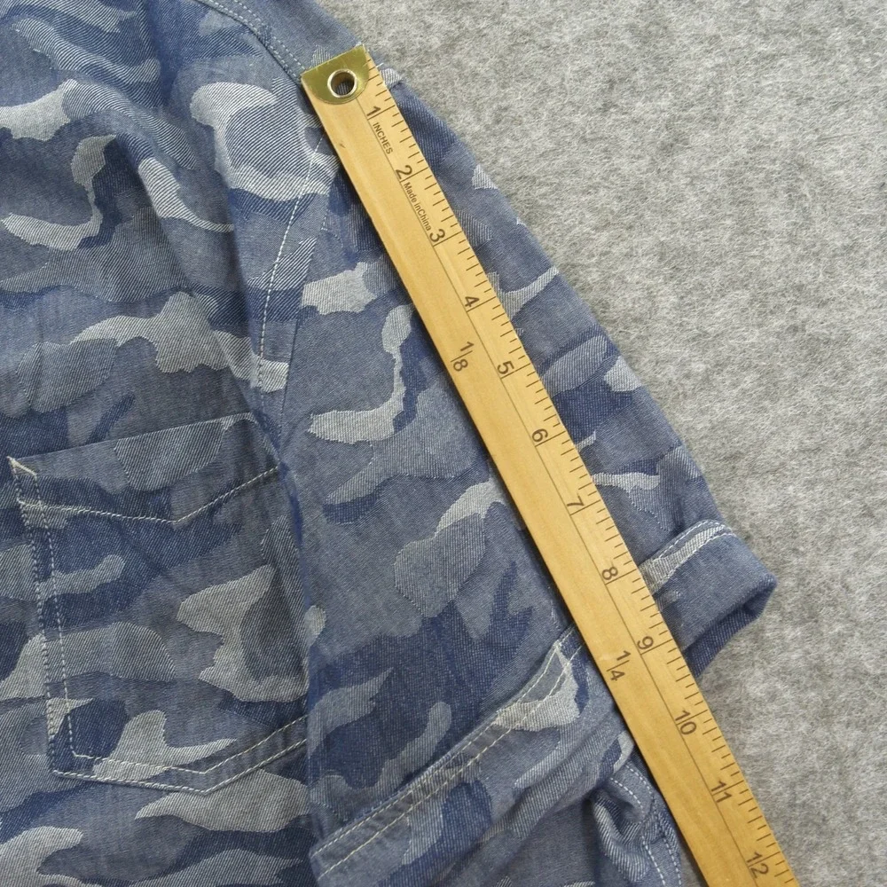 Banana Republic Shirt Mens Medium Blue Button Camo Camden Fit Short Sleeve